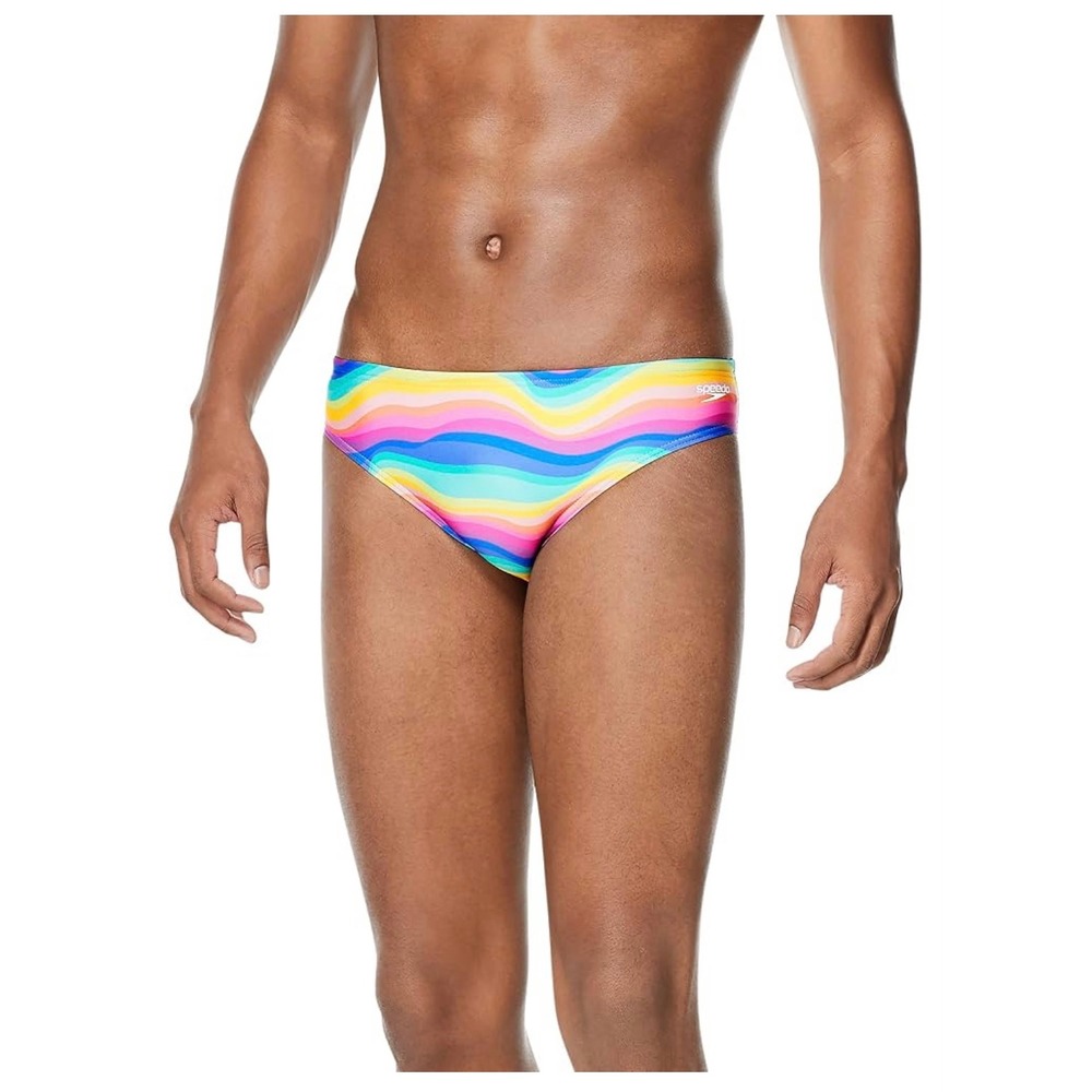 NEW Speedo Swim Briefs Mens 32 Rainbow Wave Vibe Collection Eco Endurance